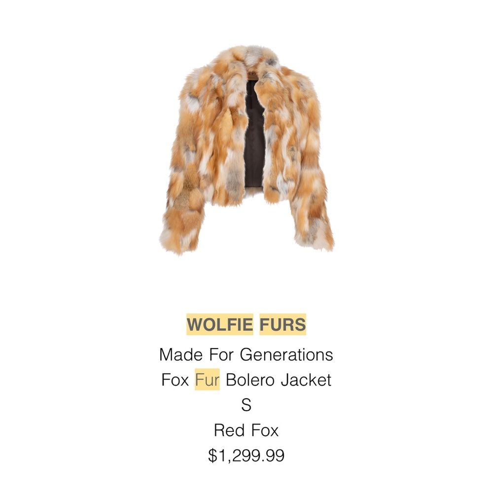 Wolfie Furs Fox Fur Bolero Jacket S